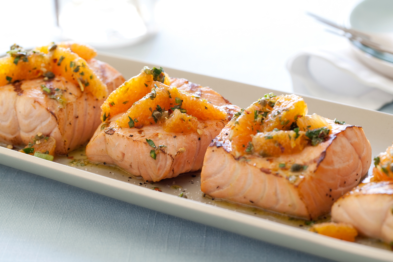 Grilled salmon steaks with citrus salsa