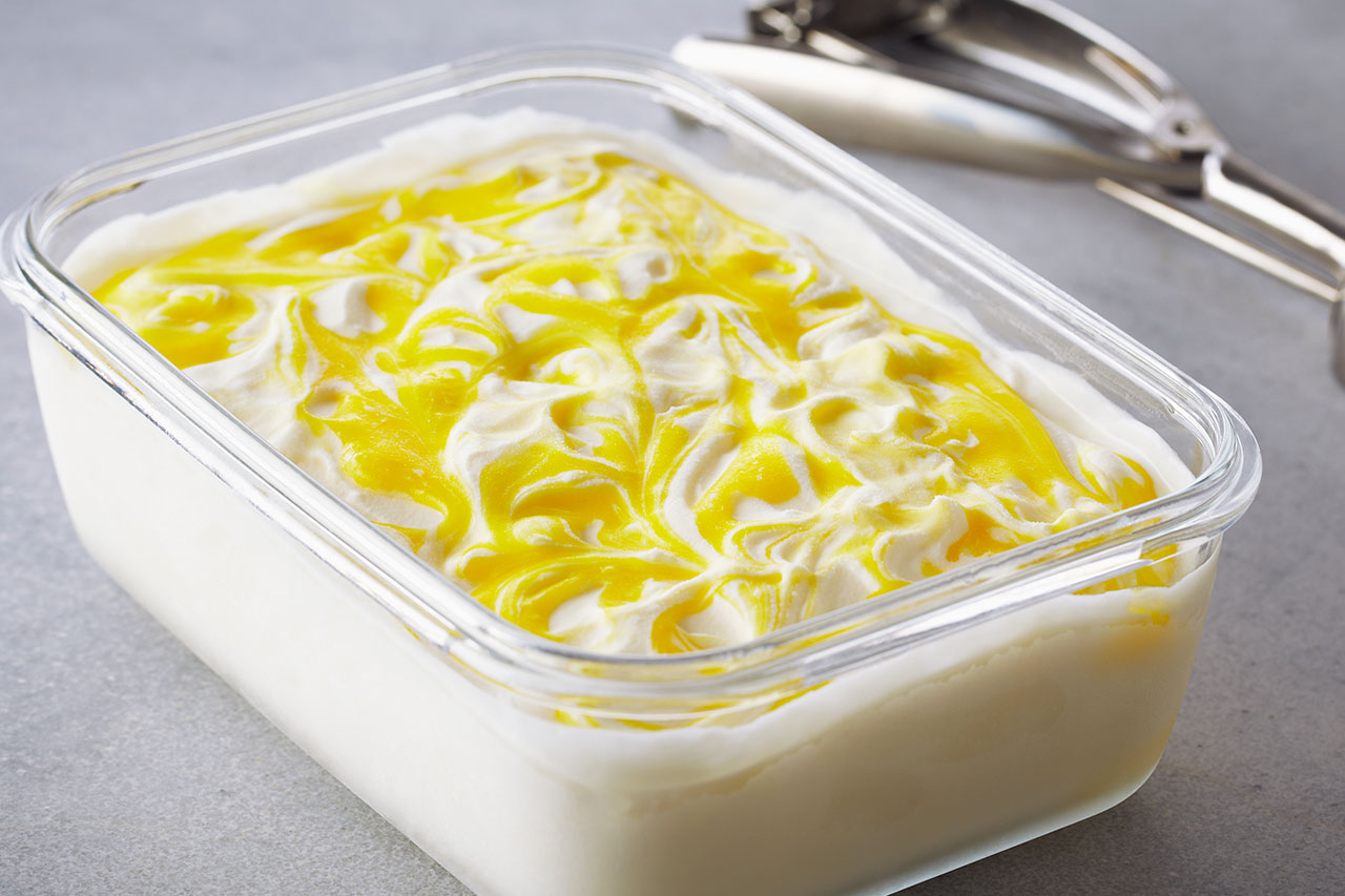 a pan of lemon ripple ice cream