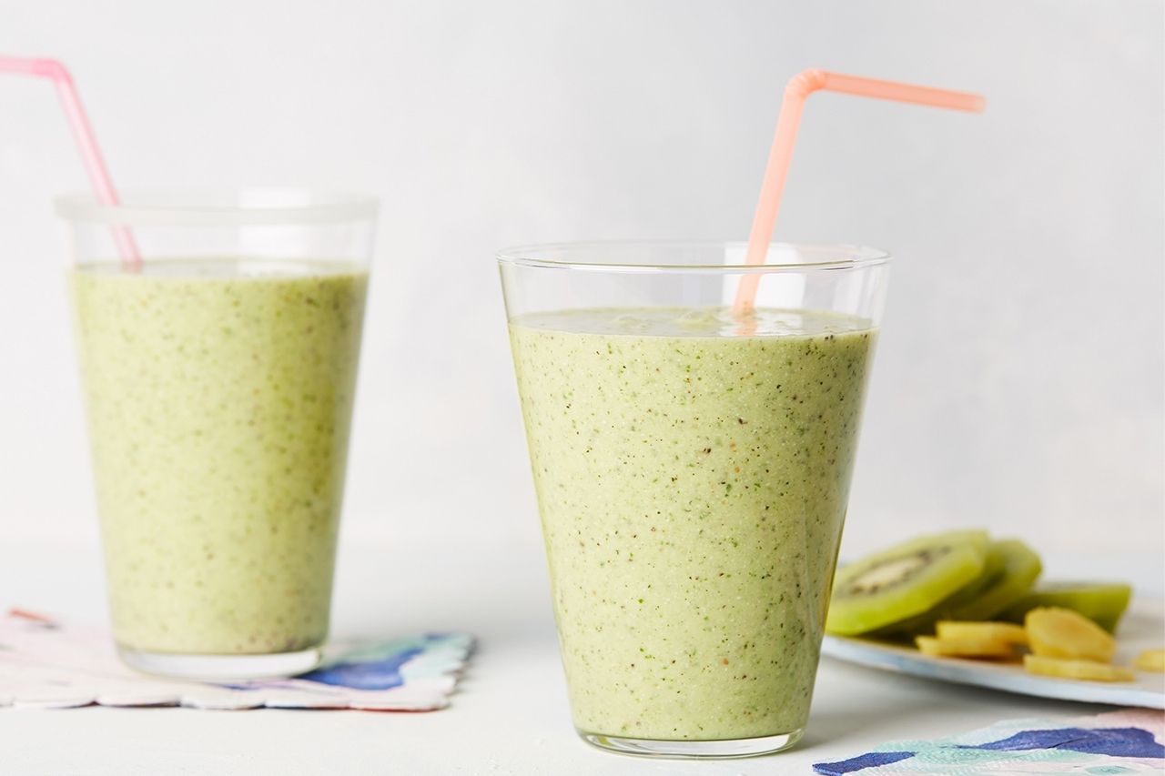 Food Network Kitchen’s Kiwi-Ginger Zinger Protein Smoothie for Healthy Dishes Every Grown Up Needs to Know, as seen on Food Network.