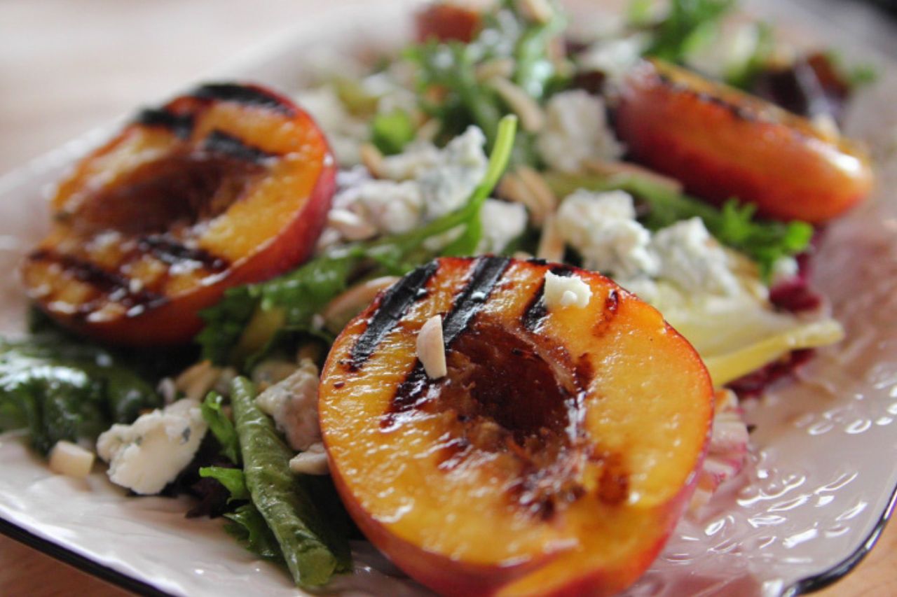 Grilled nectarine and cheese salad