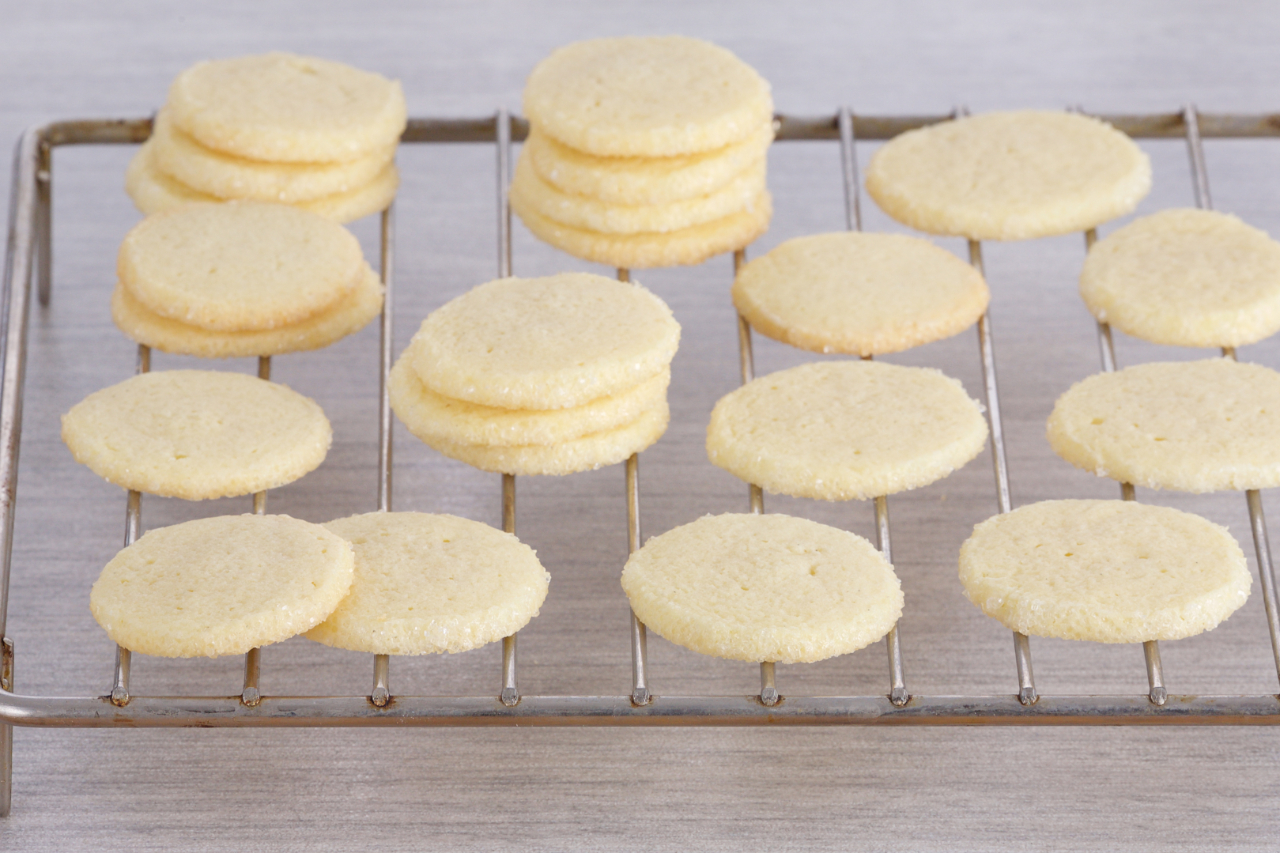 Anna Olson's vanilla icebox cookies cool on a wire tray