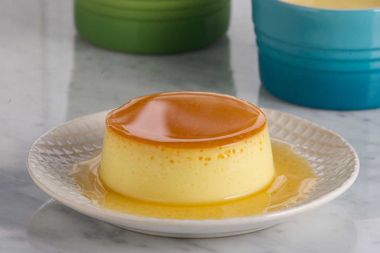 creme caramel on a white plate
