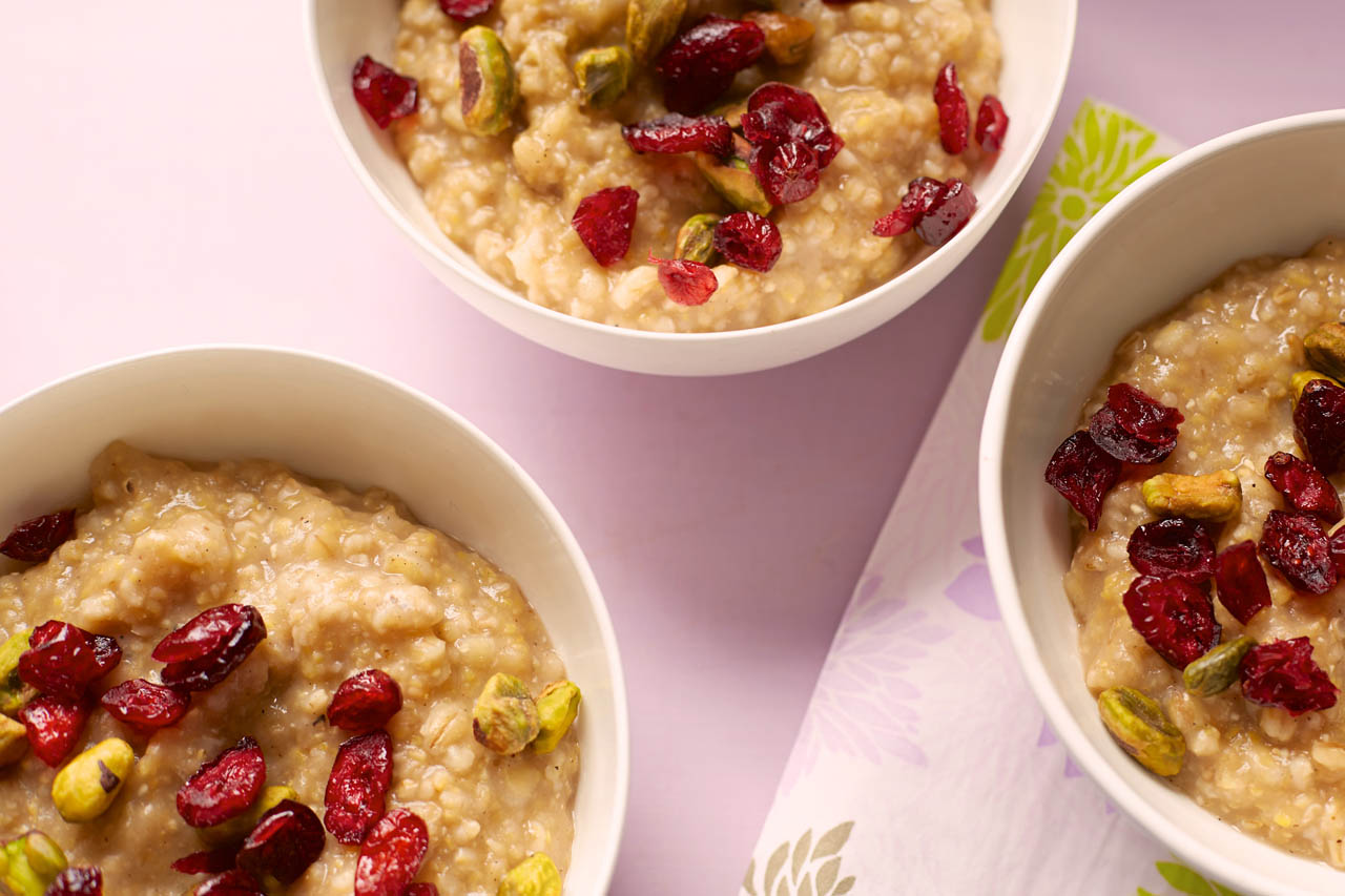 3 bowls of Slow-Cooker Whole-Grain Breakfast Porridge