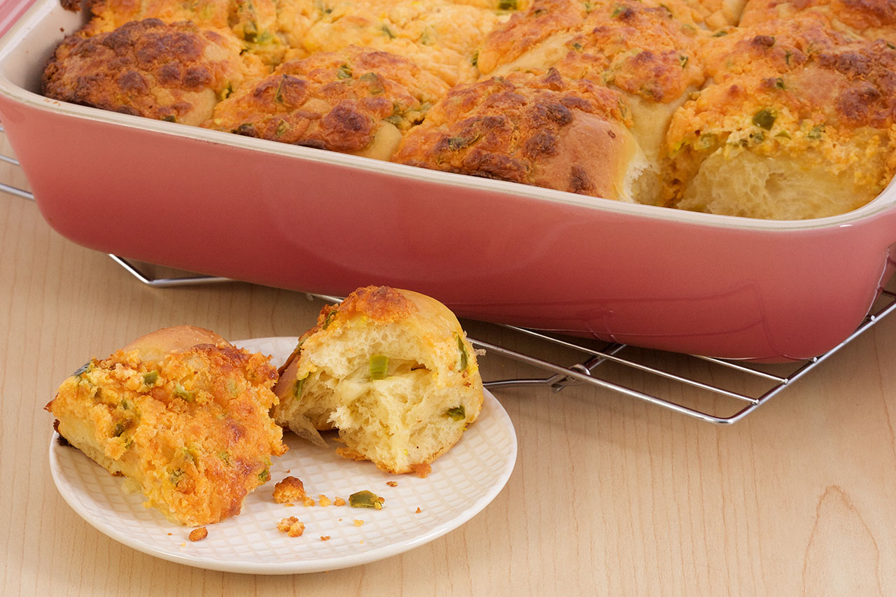 jalapeno cheddar bread in a pan