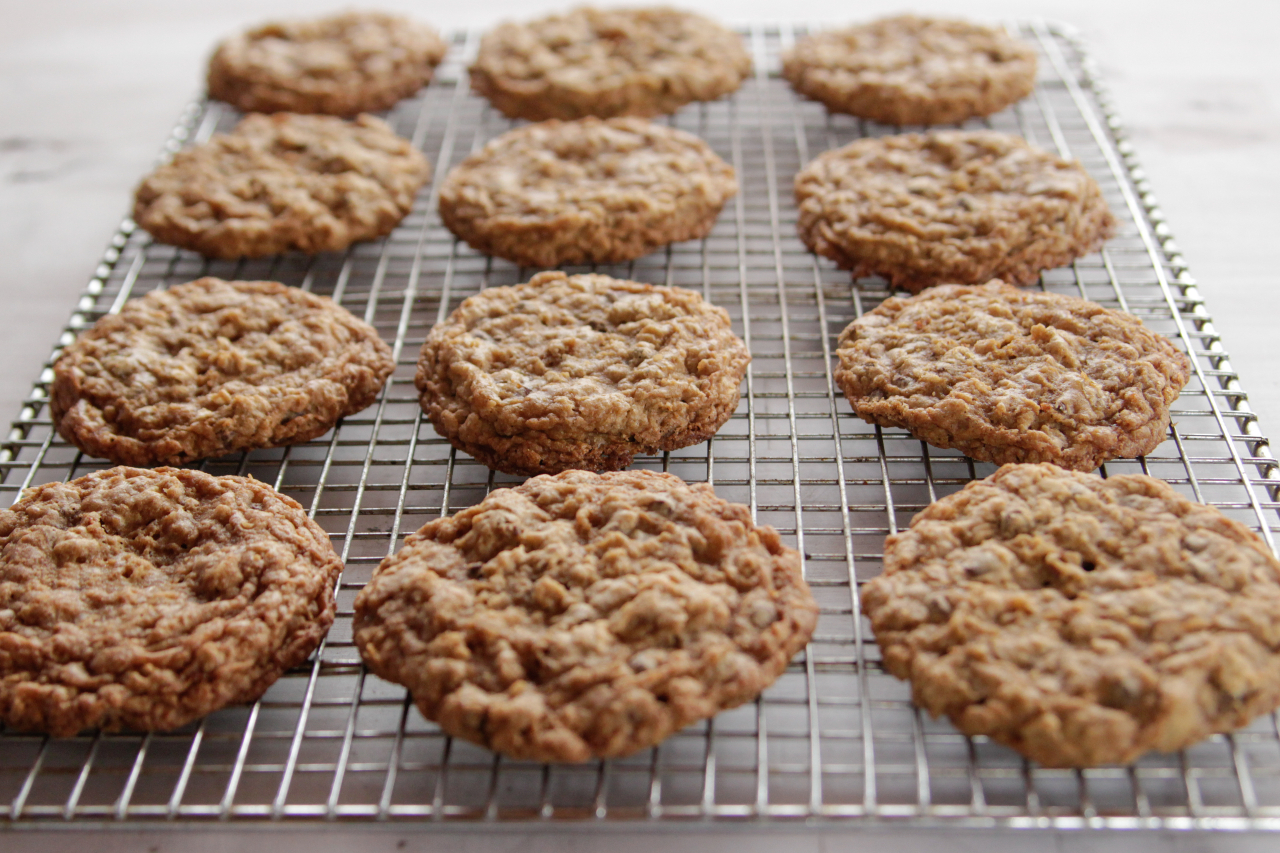 Ree Drummond's chocolate chip granola cookies cool on a wire rack