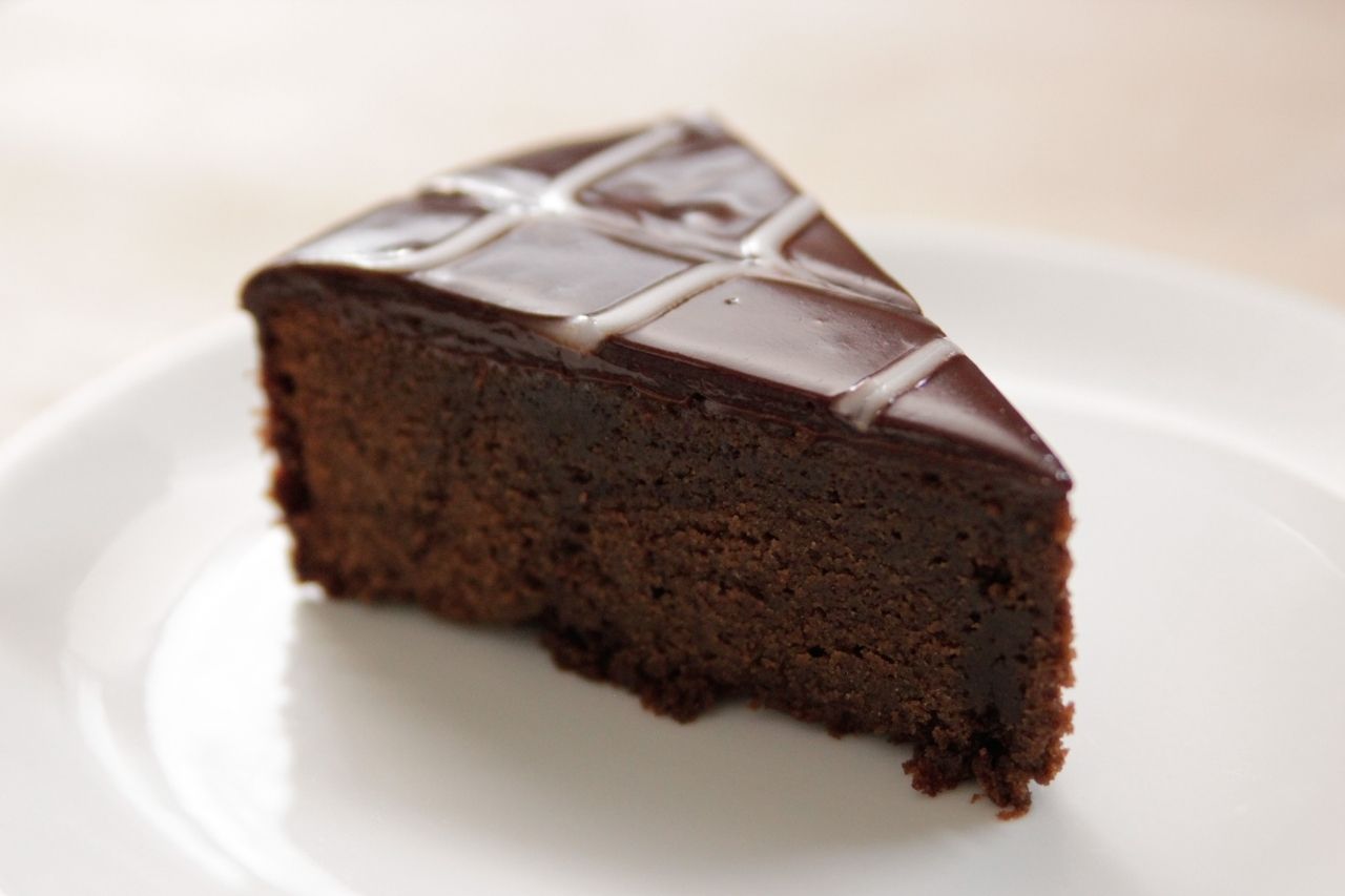 A rich dark chocolate ganache cake with chocolate glaze