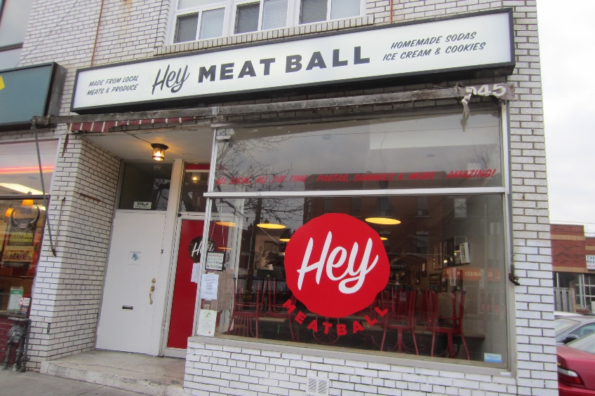 The exterior of Hey Meatball on College Street in Toronto