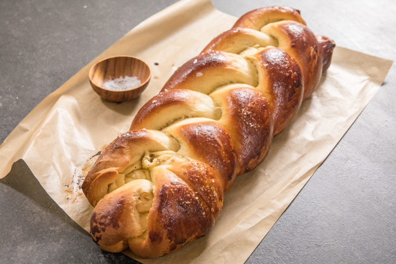 A loaf of braided challah bread