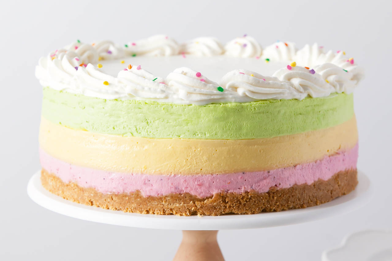 Rainbow no-bake cheesecake