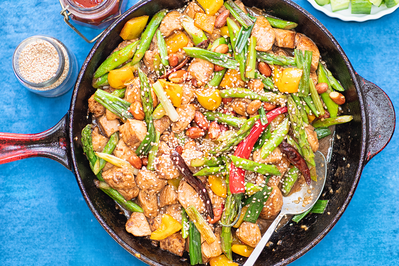 Kung Pao chicken in a pan