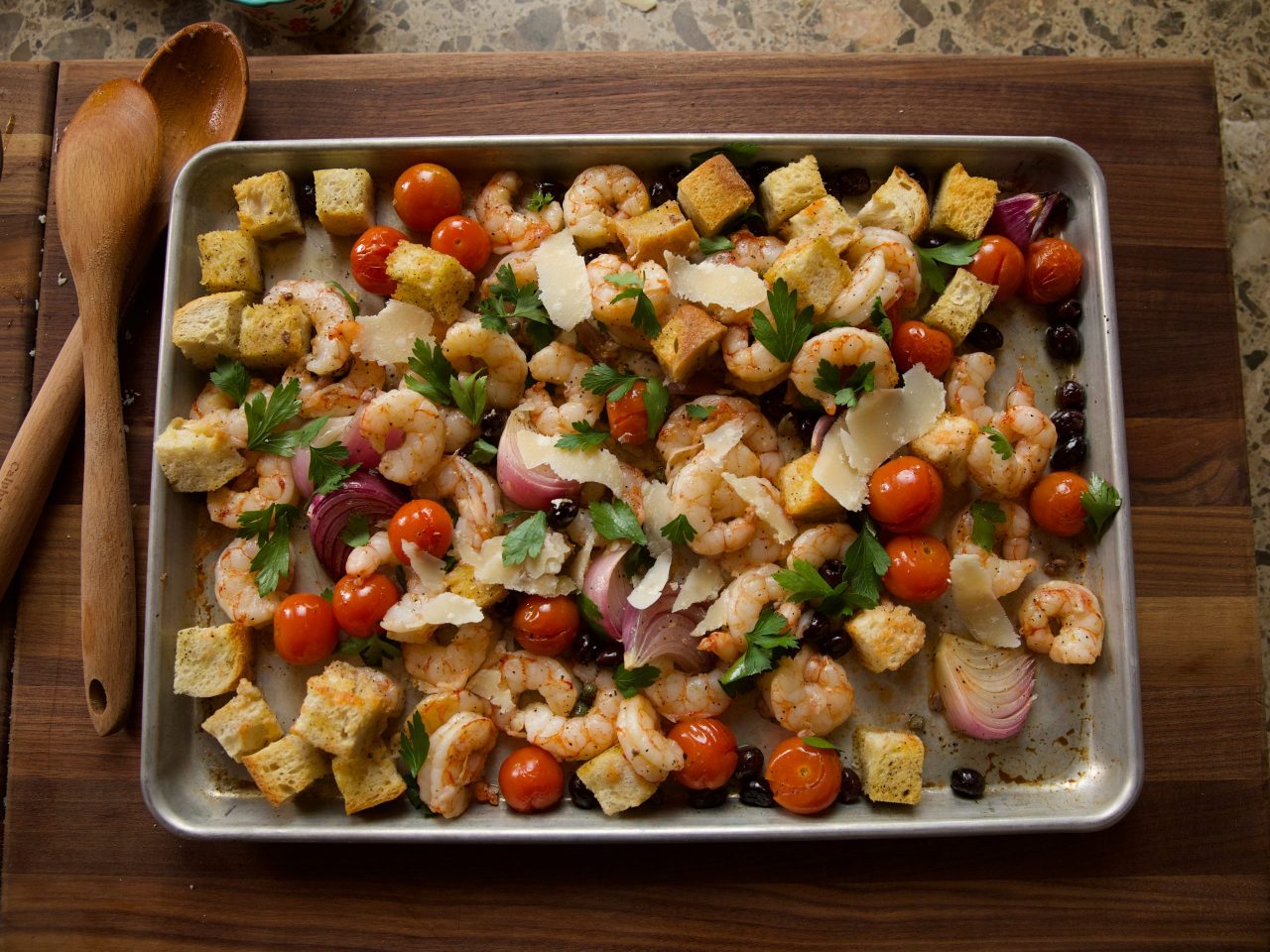 Ree Drummond's Sheet Pan Shrimp Puttanesca, as seen on The Pioneer Woman.