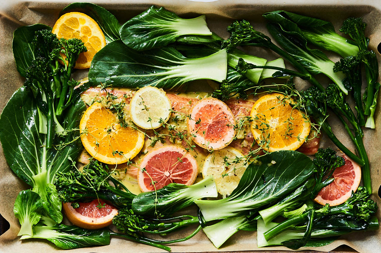 Citrus rainbow trout on with greens- easy dinner ideas