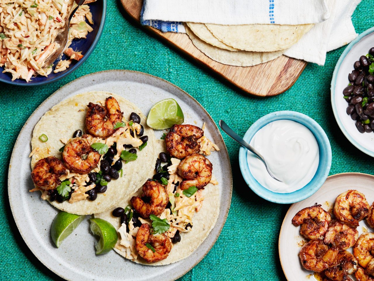 Food Network Kitchen's 15-Minute Shrimp Tacos with Spicy Chipotle Slaw.