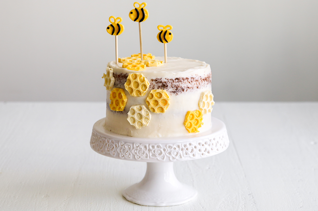 honeycomb cake on a cake tray