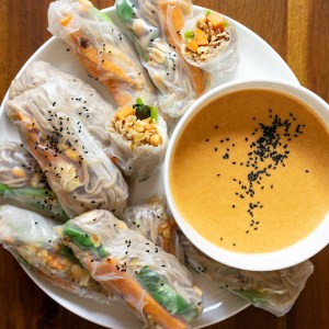 Tasty Thai “Fall” Rolls with Pumpkin-Coconut Sauce (That You Can Make Ahead!)