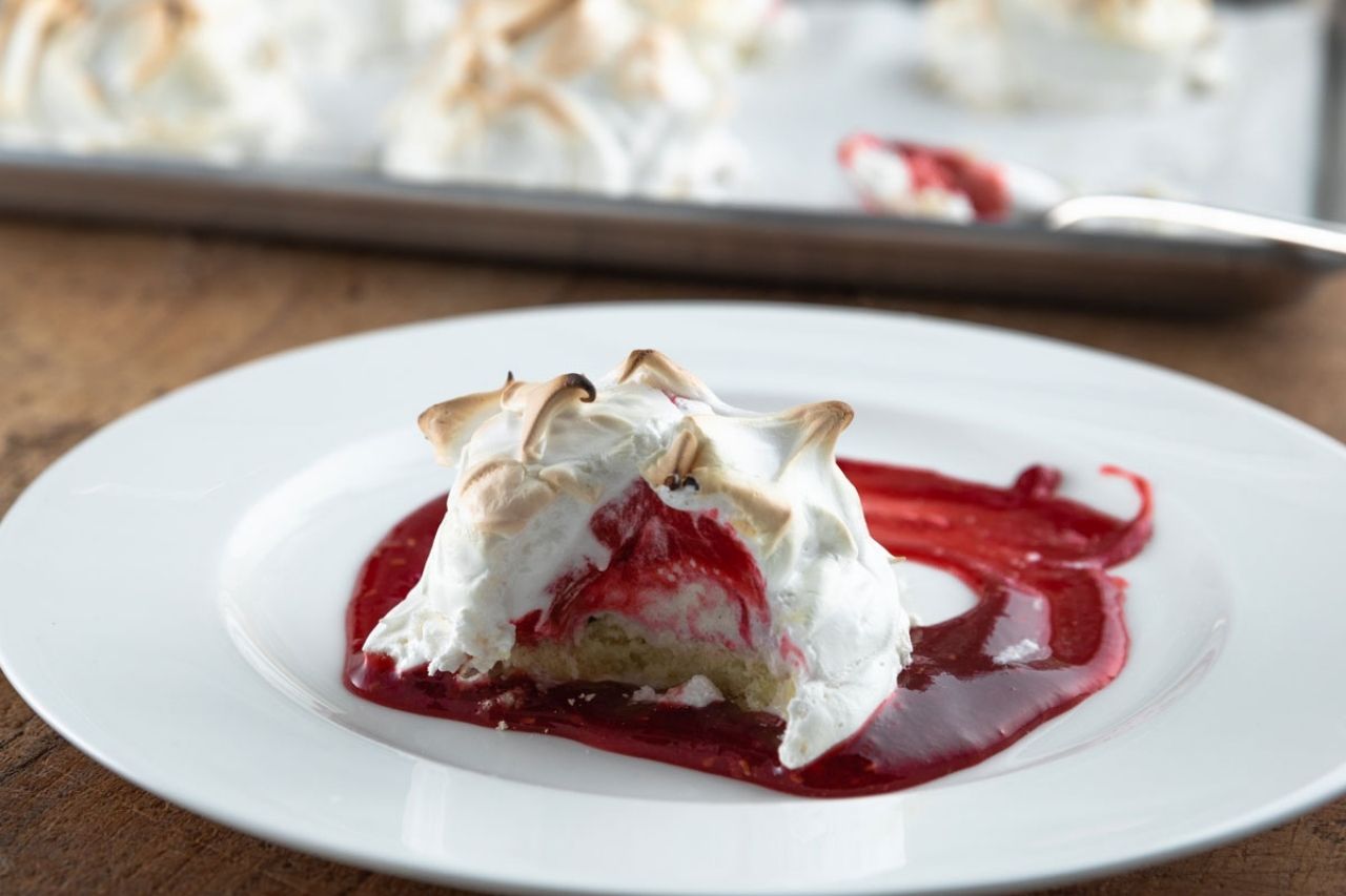 Plate of raspberry baked alaska