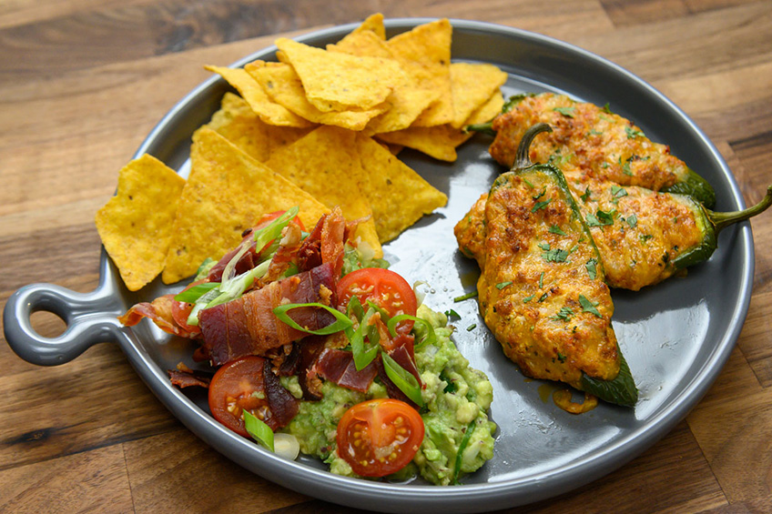Rachael Ray's 30-minute Bacon Guacamole and Tomato with chips