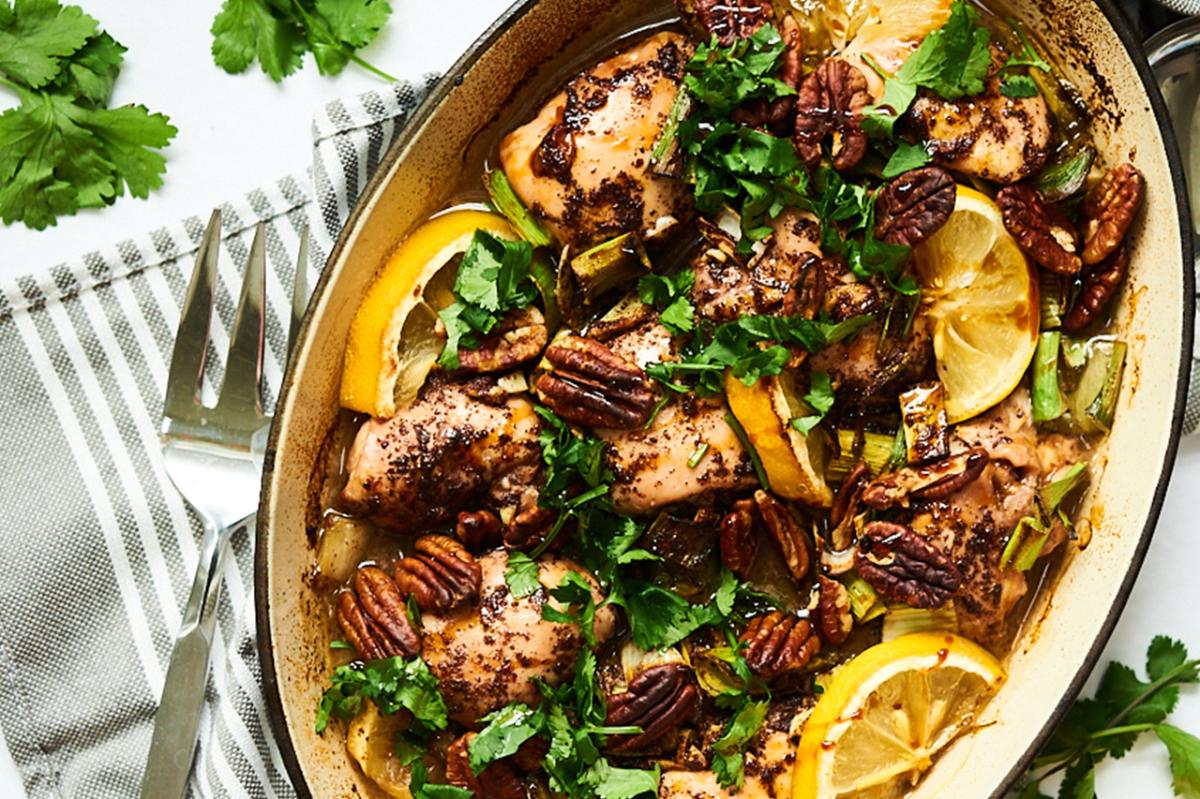 Middle Eastern Sumac Chicken With Date Syrup, Lemon And Pecans