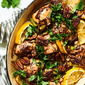 Middle Eastern Sumac Chicken with Date Syrup, Lemon and Pecans