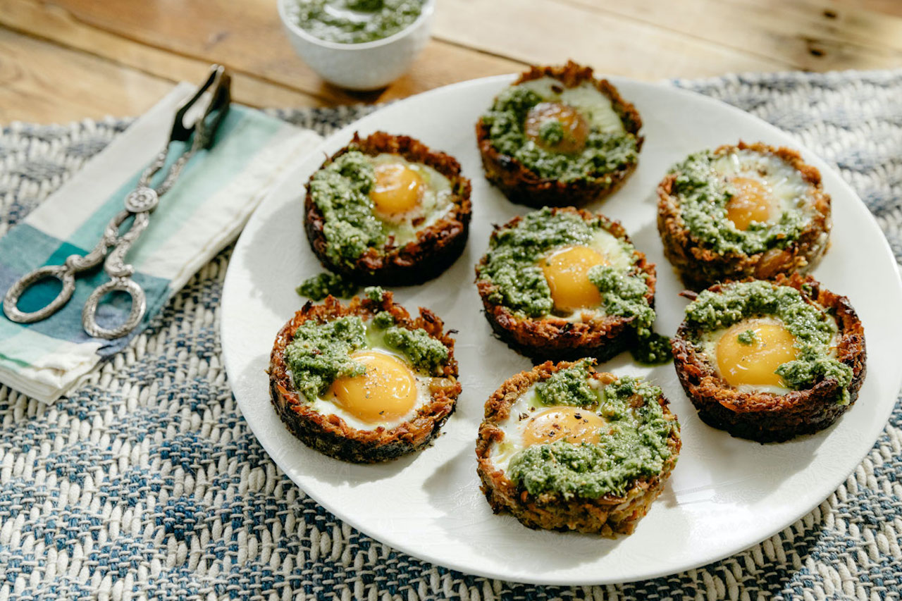 Carrot Hash with Eggs and Pesto
