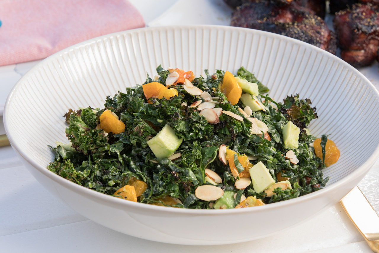 Grilled Kale Salad with Roasted Sungolds