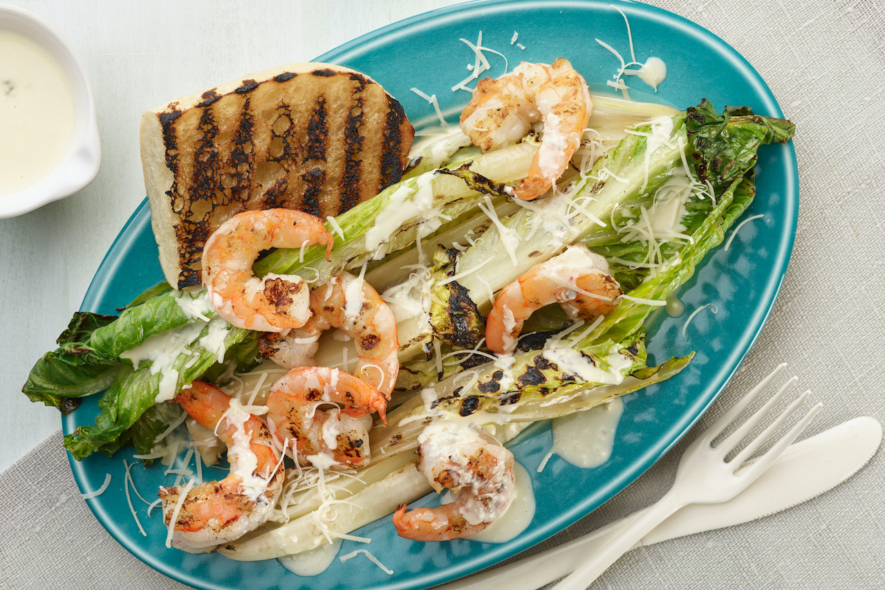 Grilled Caesar Salad with Shrimp
