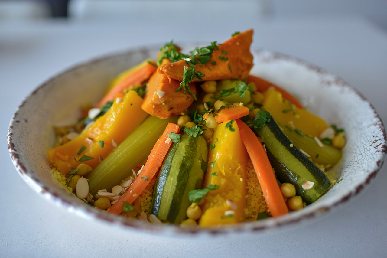 Couscous ready to serve on a counter