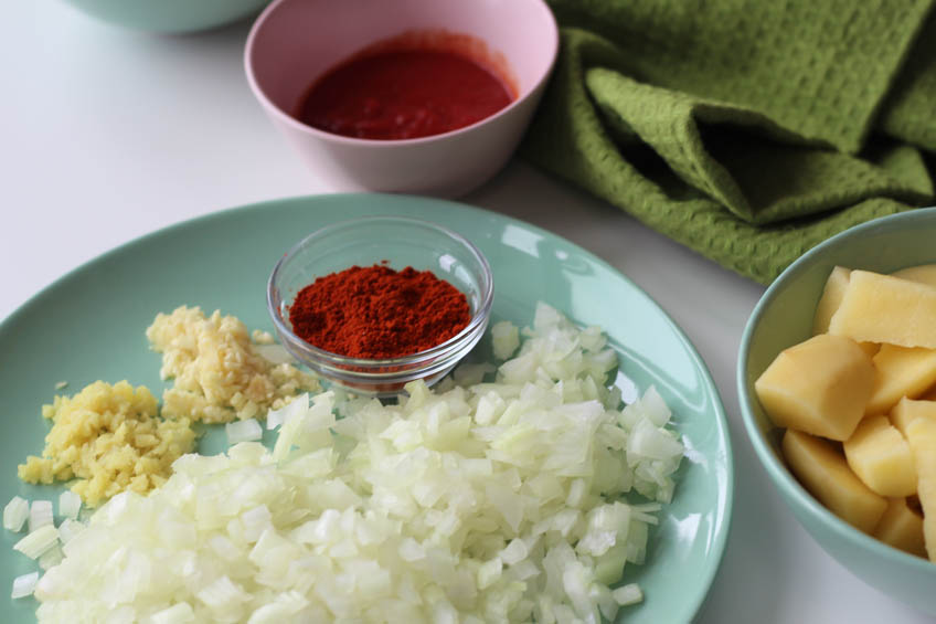 Ingredients for Ethiopian potato stew