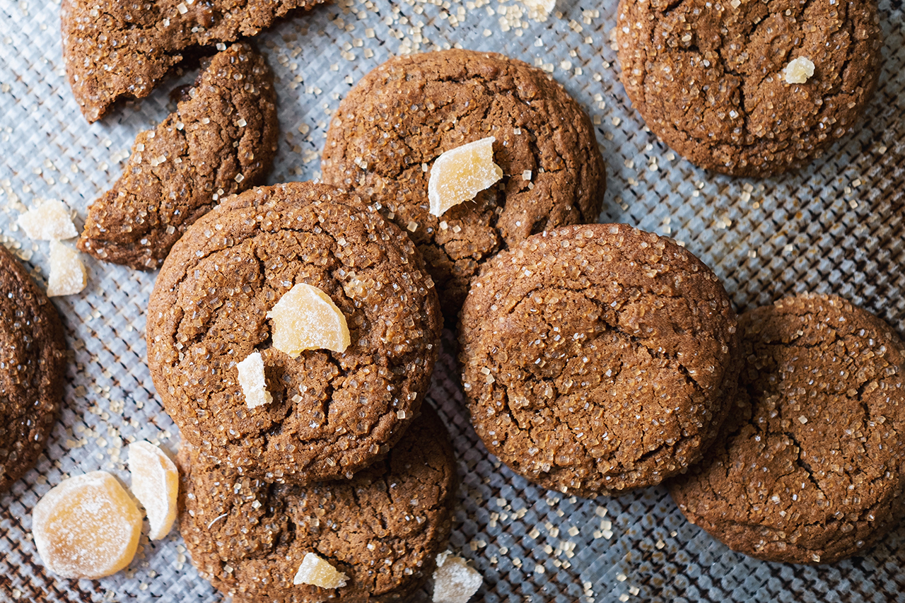 Tray of ginger molasses cookies
