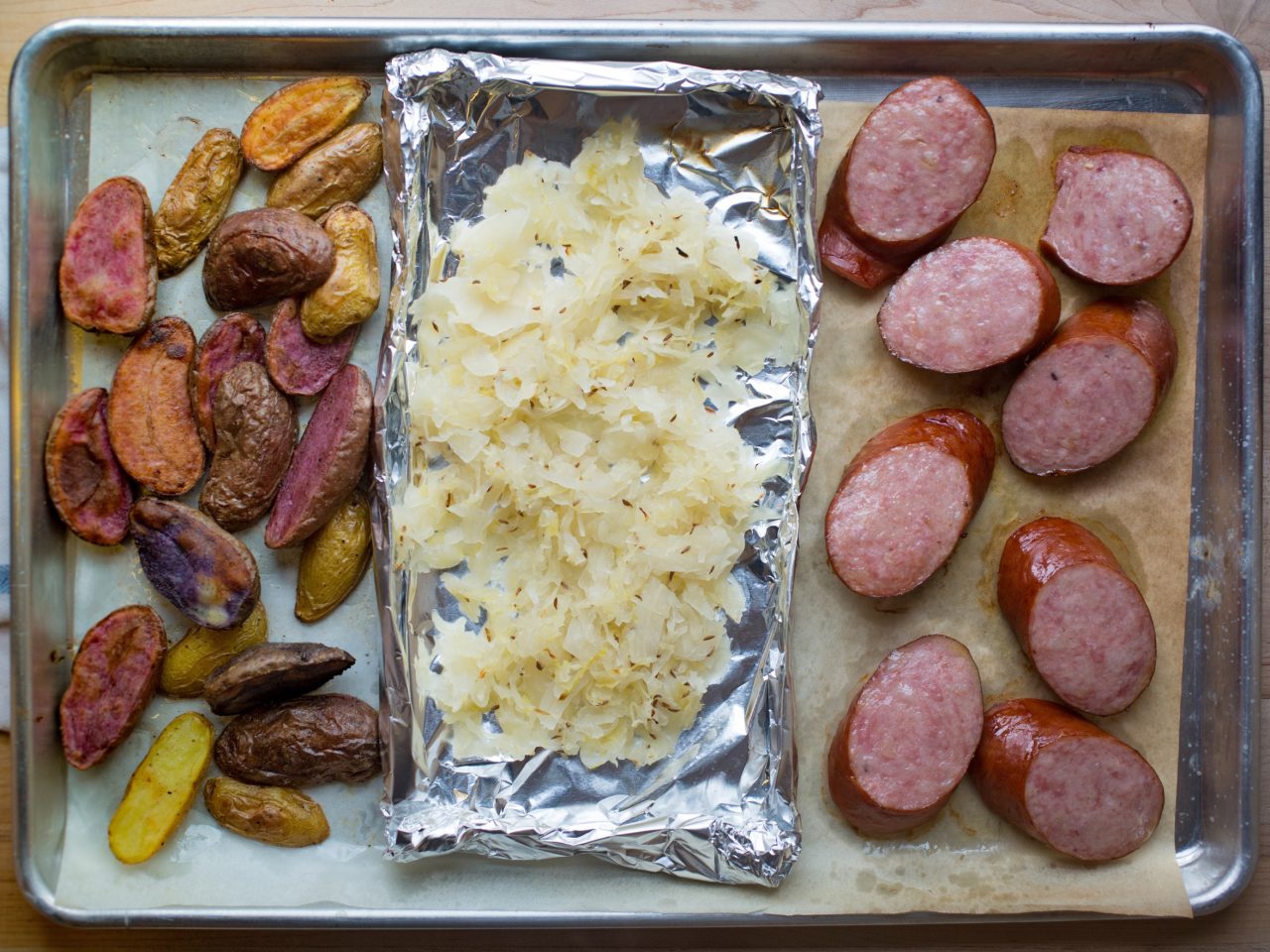 Food Network Kitchen's Kielbasa and Sauerkraut Sheet Pan Dinner