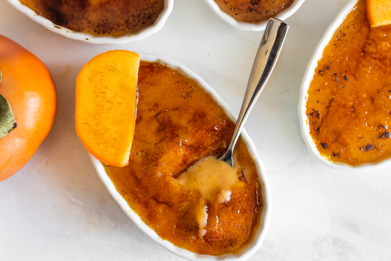 oval pots of persimmon creme brulee