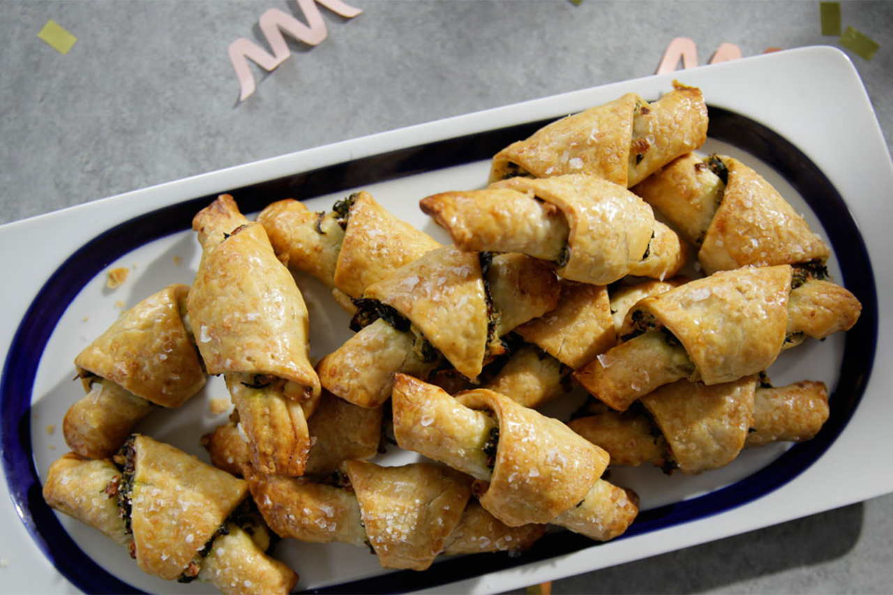 Plate of spinach and cheese rugelach