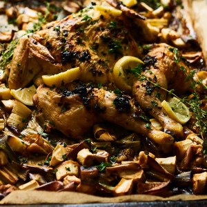 You'll Love This Easy Lemon Spatchcock Chicken With Roasted Apples, Parsnips and Leeks