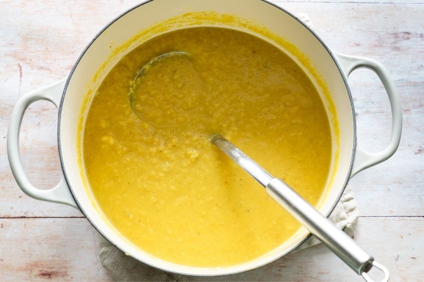 Arabic lentil soup cooking in pot
