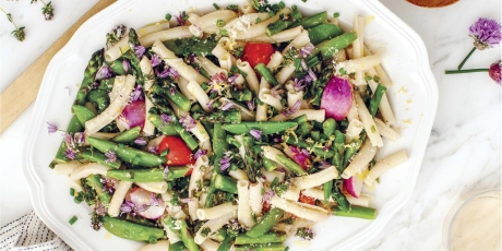Jeanine Donofrio's Asparagus, Snap Peas, and Chive Blossom Pasta