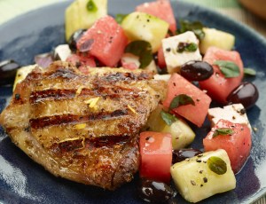30-Minute Grilled Chicken Thighs with Watermelon and Feta Salad