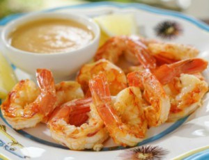 Grilled Shrimp with Peach Cocktail Sauce
