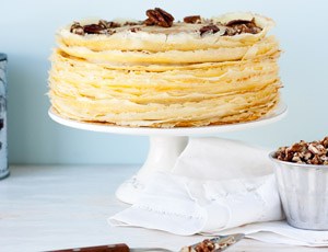 Maple Crêpe Cake with Maple-Glazed Pecans