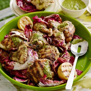 Grilled Chicken with Garlic-Herb Dressing and Grilled Lemon