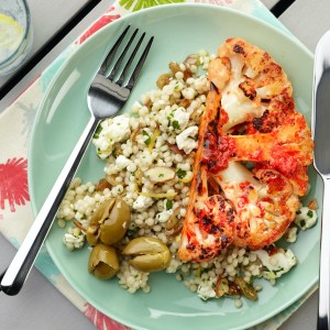 Grilled Cauliflower Steak With Israeli Couscous and Olives
