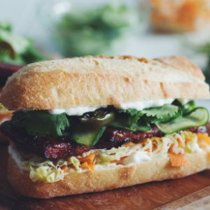 BBQ Tempeh Banh Mi with Pickled Carrots and Cabbage