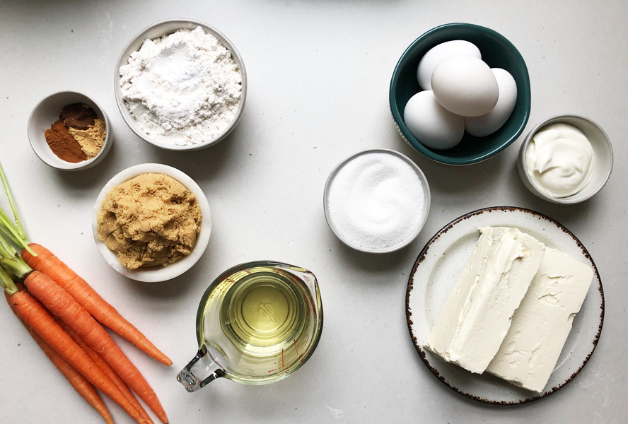 mise en place for carrot cake squares