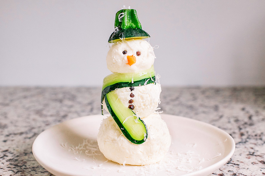 Decorating cheeseball snowman