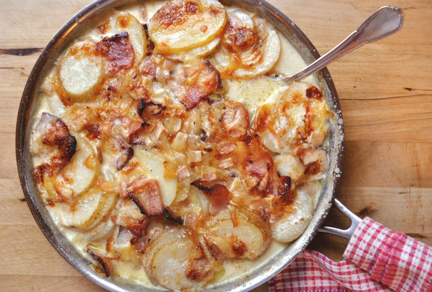 Tartiflette made with potatoes, bacon, heavy cream and cheese