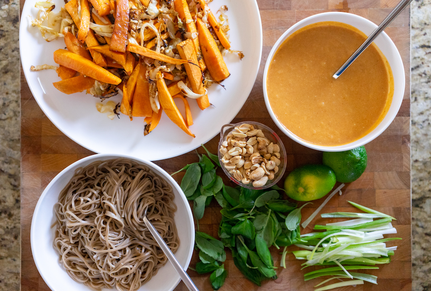 Fresh Thai “fall” rolls with pumpkin-coconut dipping sauce ingredients