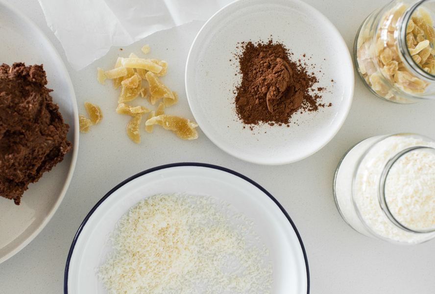 Vegan chocolate truffles ingredients laid out