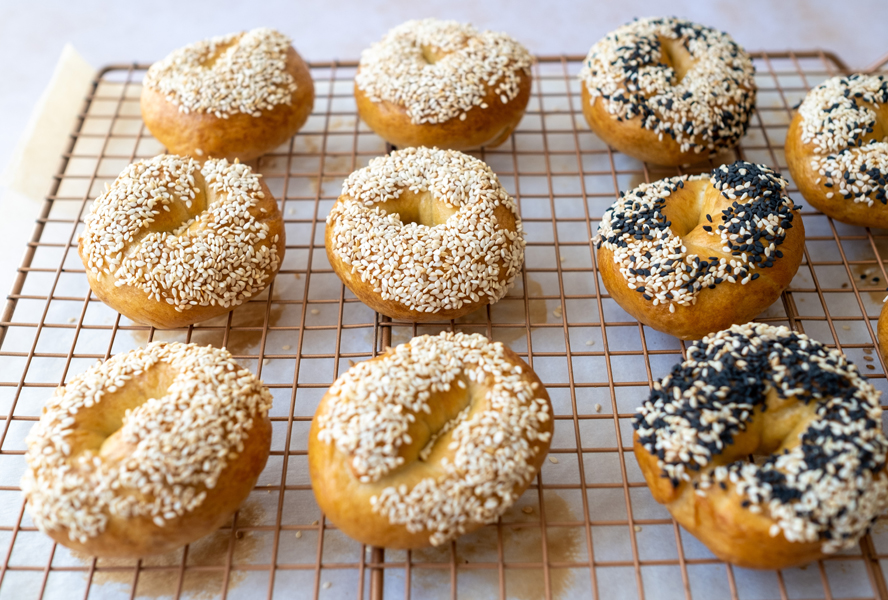 Mini bagels fresh out of the oven