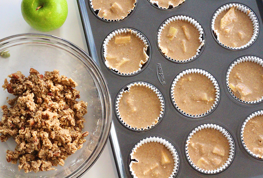 Cardamom teff apple muffins in tray