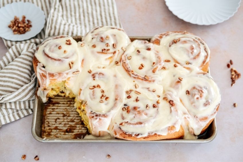 Carrot cake cinnamon rolls with icing