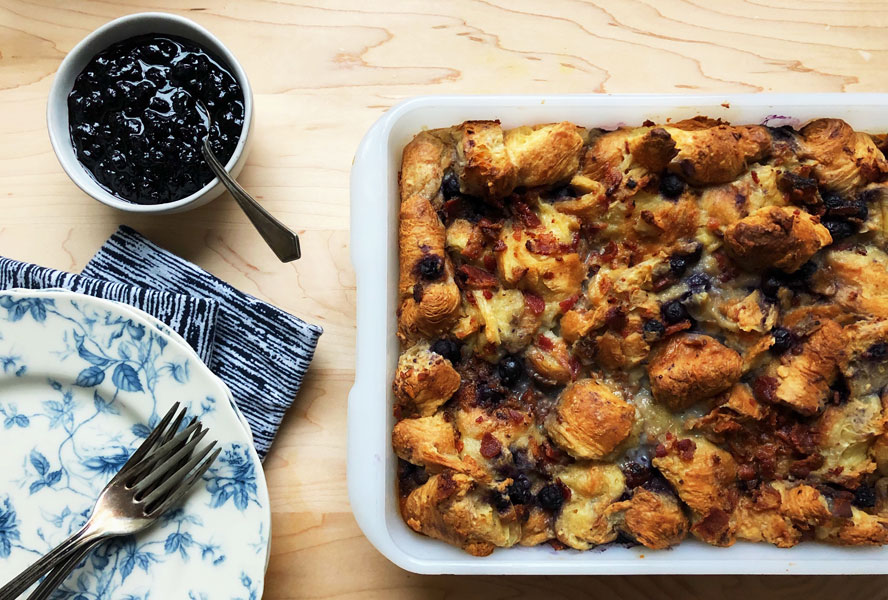 Blueberry and Bacon Breakfast Casserole Made With Croissants
